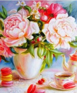 Peonies Vase And Tea Cup - Paint By Number
