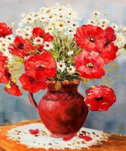 Poppies And Daisies In Vase - Paint By Number