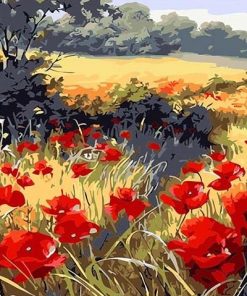 Poppies Flowers Field - Landscapes Paint By Number