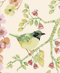 Green Bird On Flower Twig - Paint By Number
