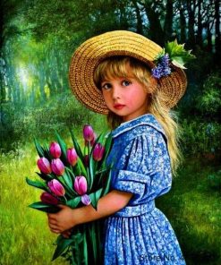 blonde little girl bearing flowers - People Paint By Number