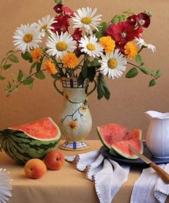 Flowers Vase And Watermelon - Paint By Number