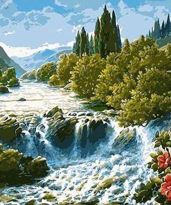 Mountain River Landscape  City - DIY Paint By Numbers - Numeral Paint