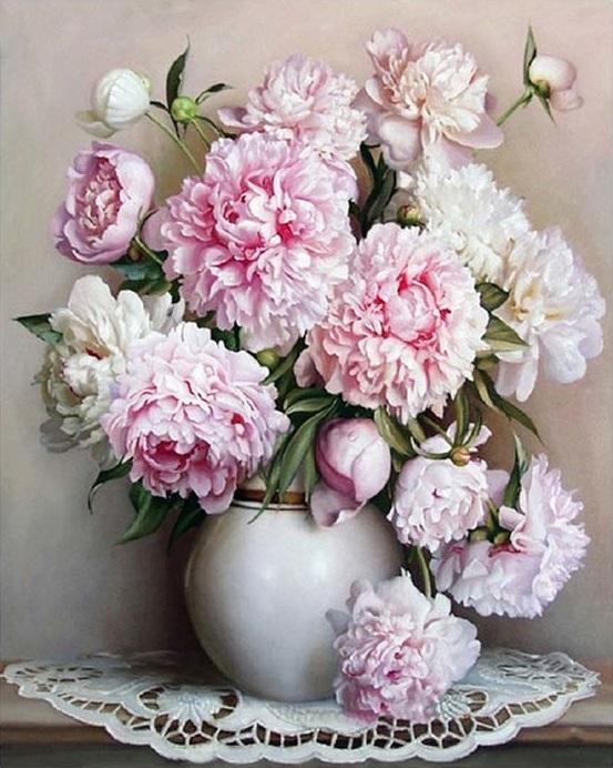 Pink Flowers Acrylic Paint - DIY Paint By Numbers - Modern Paint