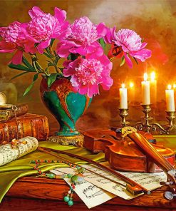 Still Life Violin And Flowers paint by numbers