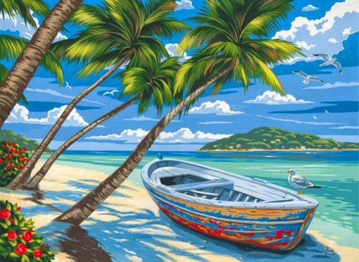 Boat On Beach Island Paint By Number