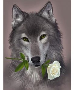 Gray Wolf With Flower - Animals Paint By Number