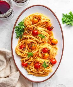 Spicy Pasta with Cherry Tomatoes adult paint by numbers