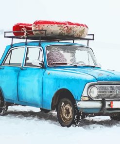 Blue Old Car in Snow NEW paint by number