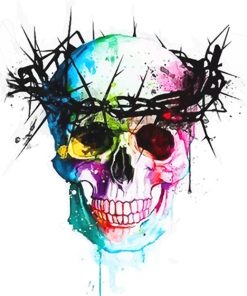 Colorful skull with thorns crown adult paint by numbers