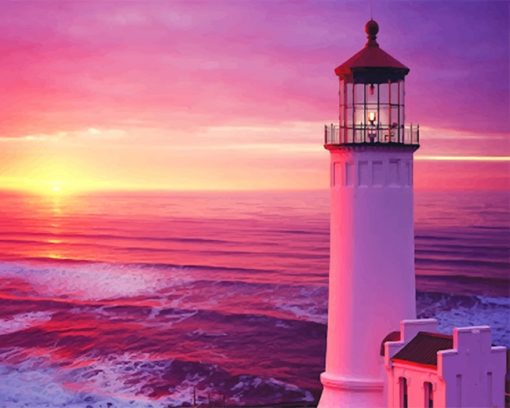 Lighthouse Pink Purple Sky adult paint by numbers