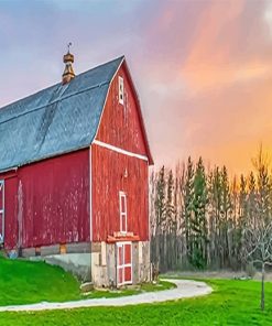 Beautiful Barn Sunset paint by number