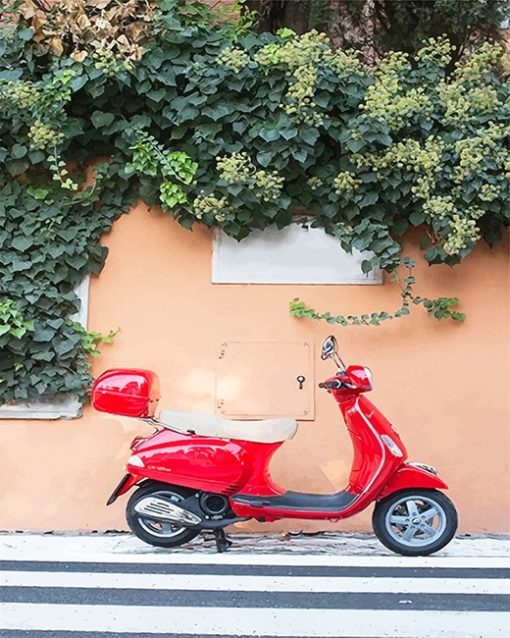 Vespa Red Scooter paint by number