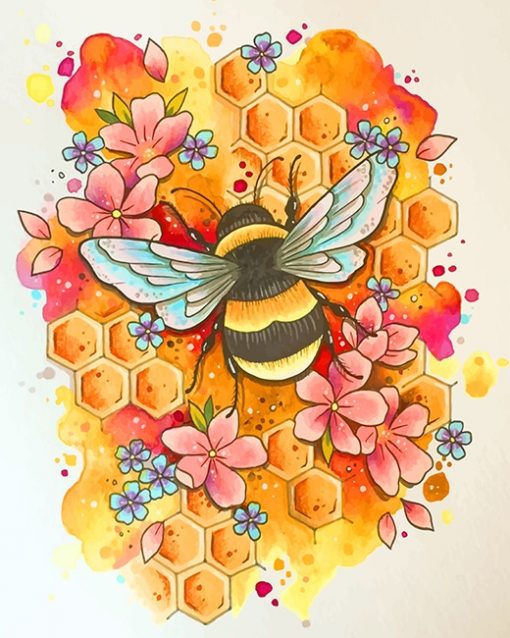 Honey Bee And Flowers Paint By Numbers