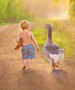 Little Boy With His Bird Friend paint By Numbers