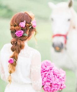 Beautiful Bride Wth White Horse paint by number