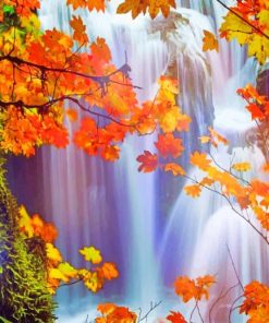 Beautiful Waterfall Autumn paint by number