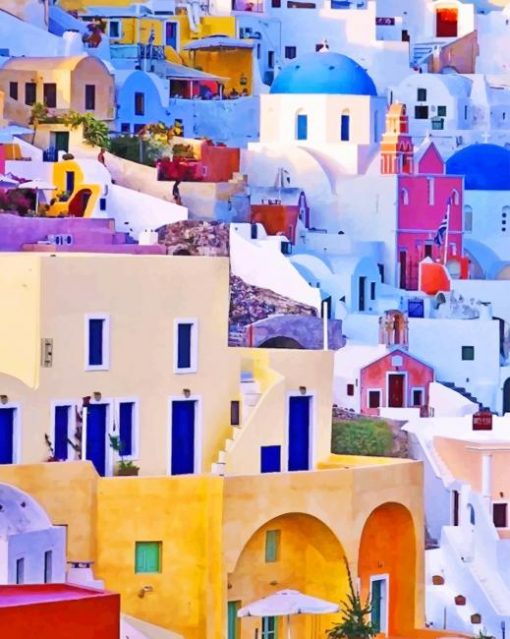 Colorful Greece Houses adult paint by numbers