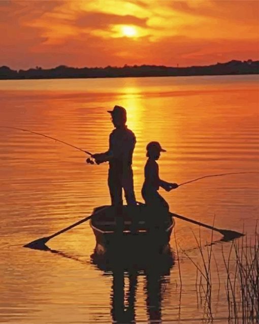 Father And Son Fishing Silhouette paint by number