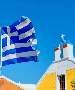 Greek flag Church Santorini Greece adult paint by numbers