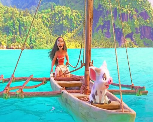 Moana on boat with pua adult paint by numbers