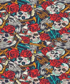 Skulls Red flowers adult paint by numbers