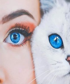 Cat Woman Beautiful Blue Eyes paint by number