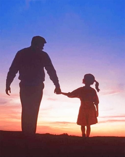 Dad And Daughter Walking Silhouette paint by number