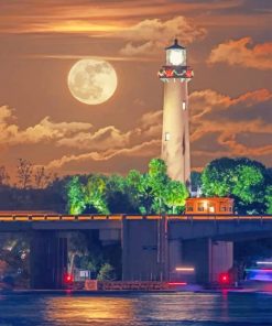 Full Moon Jupiter Lighthouse Paint By Numbers