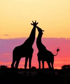 Giraffe Silhouette Sunset paint by numbers