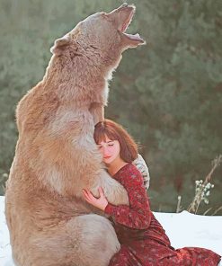 Girl hugging Big bear paint By Numbers