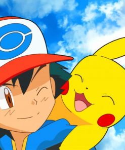 Happy Ash Ketchum And Pikachu paint by number