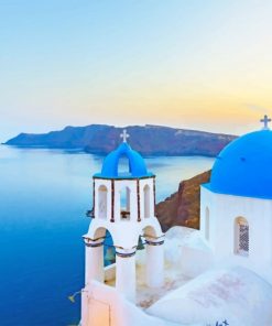 Santorini Blue Temple Paint By Numbers