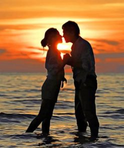 Silhouette of Romantic Couple in Beach paint by numbers