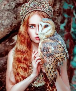 Stunning Girl With Owl paint by number