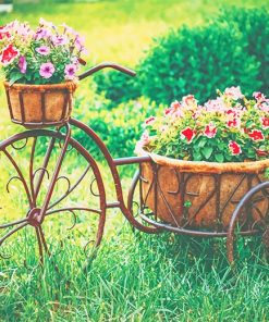 Vintage Bike Equipped Basket Flowers paint by number