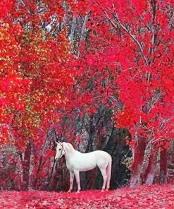 White Horse Red Nature paint by number