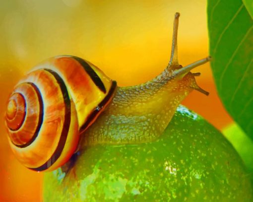 Colorful Snail On Green Mango Fruit paint by numbers