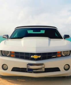 White Chevrolet Car On Beach paint by numbers