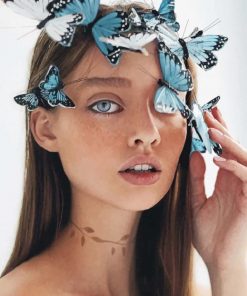 Blue Butterflies On Girl Face paint by numbers