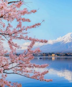 Cherry Blossom Sea Mountain paint by numbers