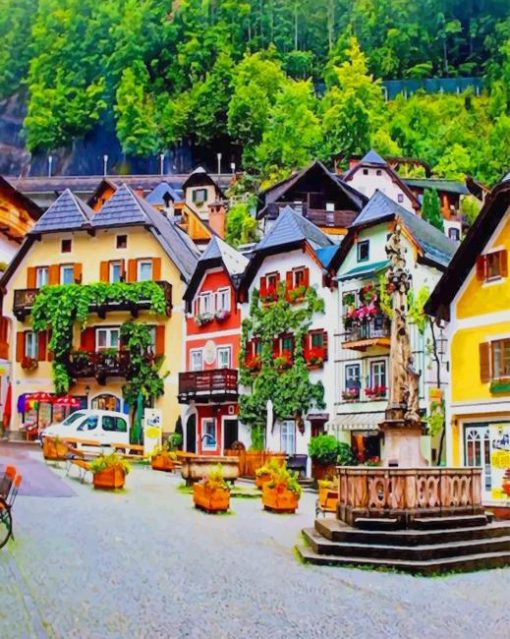 Colorful Houses Hallstat Austria paint by numbers