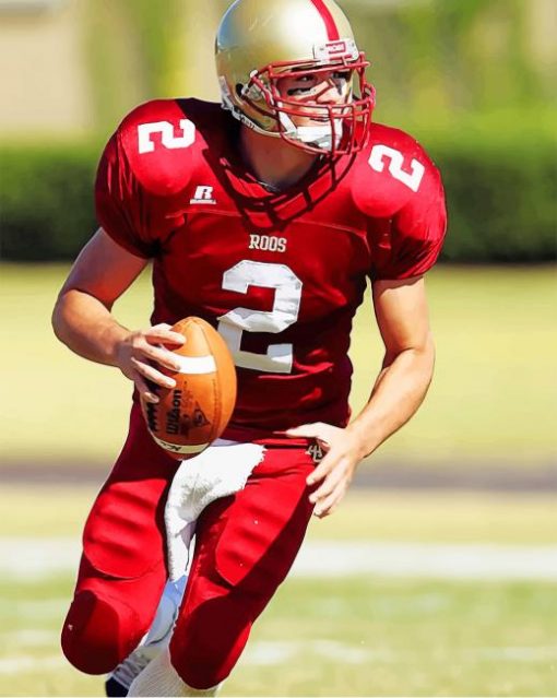 Football Player With Ball Running On Green Field During Daytime paint by numbers