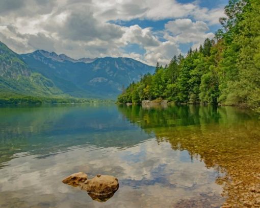 Lush Green Forest On Lake Shore In Highlands paint by numbers