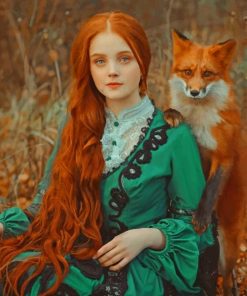 Orange Fox Ans A Girl With A Red Hair paint by numbers