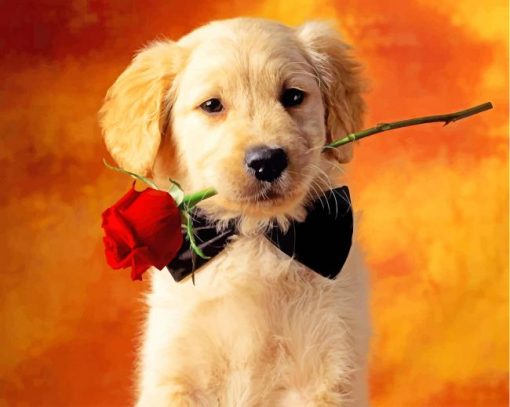 Puppy Holding A Flower paint by numbers