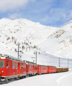 Train In Snowy Mountain Switzerland paint by numbers