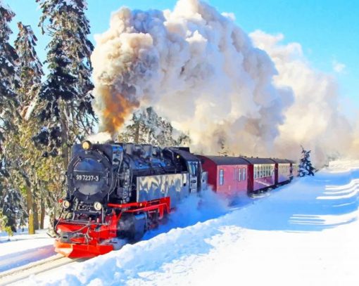 Train In Snow Steam Locomotive Moscow paint by numbers