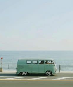 Van Parked Beside The Road Near Handrail And Ocean paint by numbers