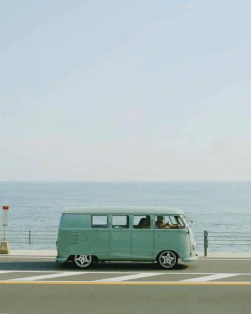 Van Parked Beside The Road Near Handrail And Ocean paint by numbers